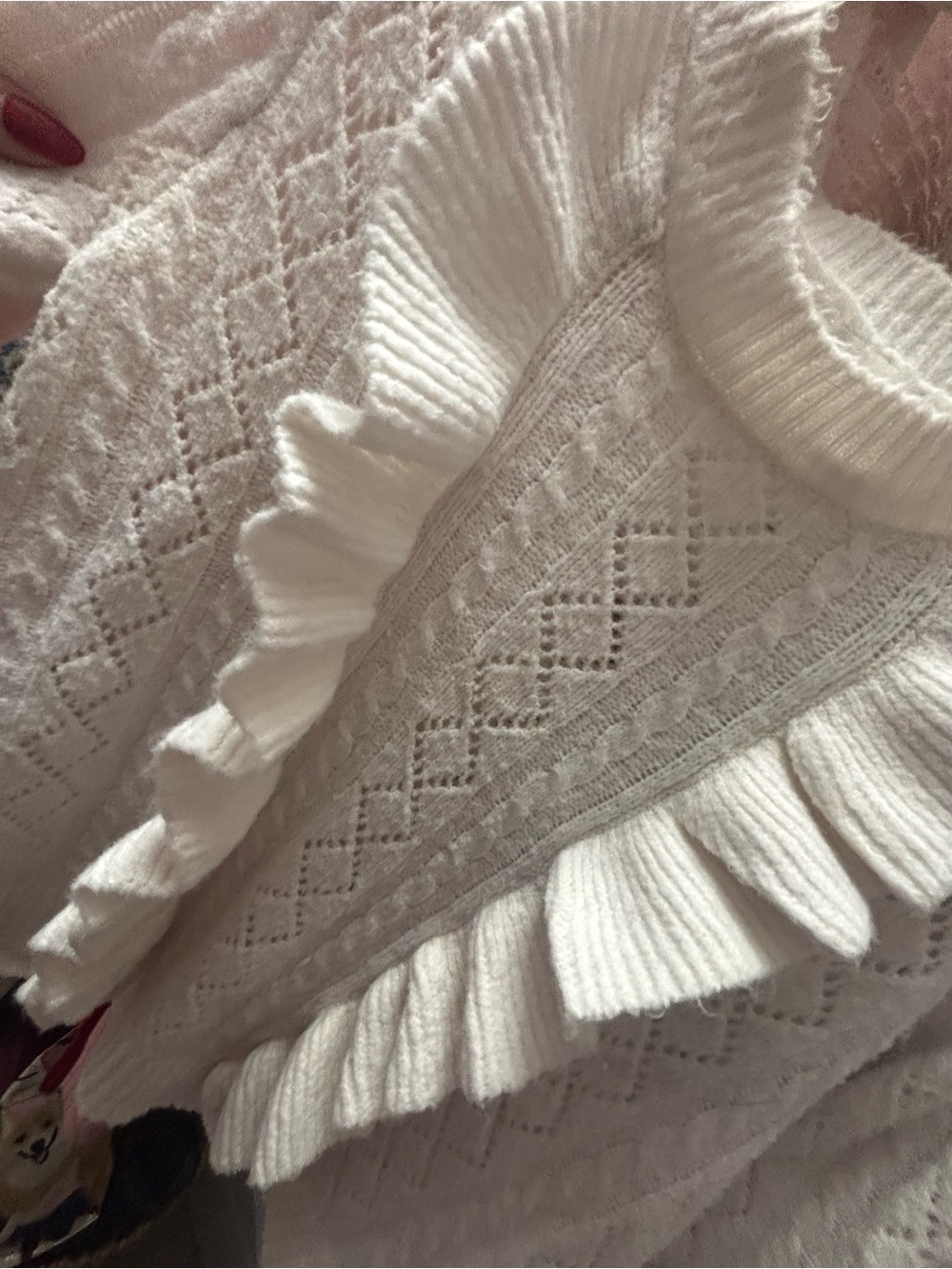Francesca's Collections Cream Ruffle-Front Knit Sweater - Picture 4 of 6